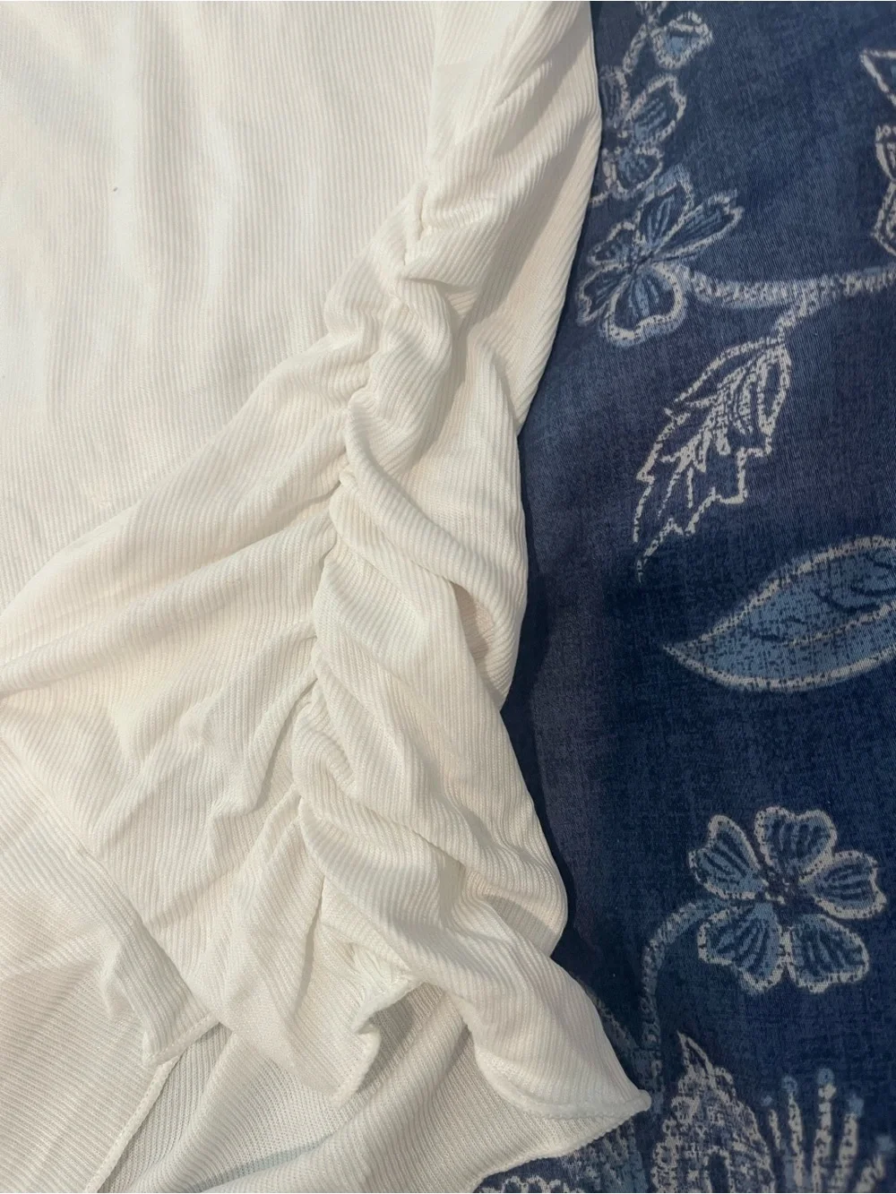 Free People White Short-Sleeve Ruched Side Tee